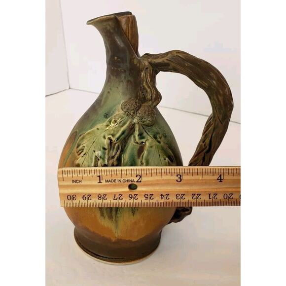 Vintage Artisan Pottery Ewer Jug w/ Stopper Oak Leaves Acorn Twig Fall Signed - Picture 14 of 14